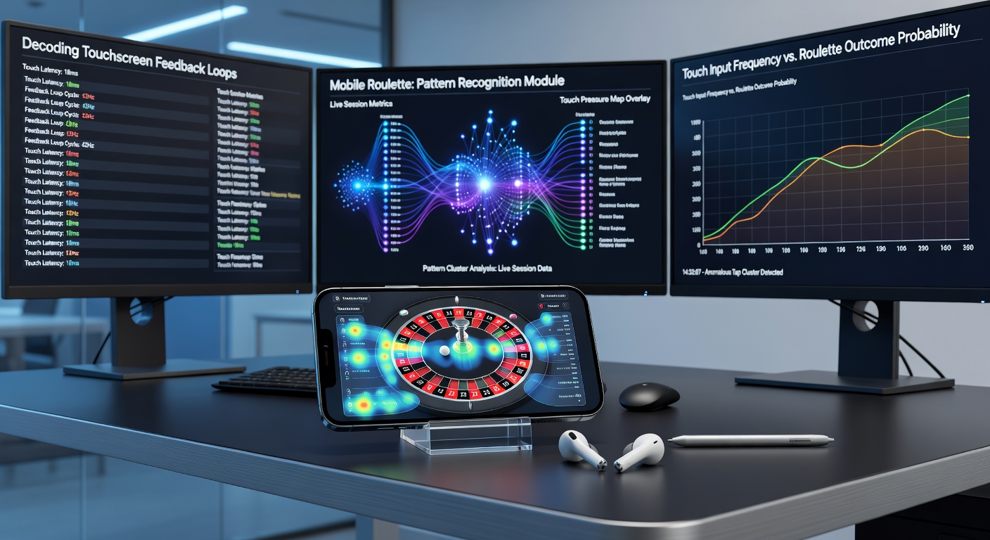 Illustration of data flow between mobile touchscreen inputs and live roulette outcome displays showing feedback loop arrows and pattern indicators